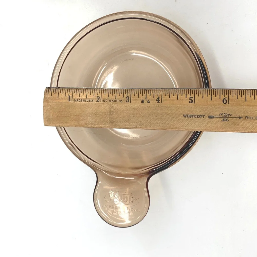 Vintage Corning Visions Amber Grab It Bowl 15oz V-150-B Pyrex Glass Lid P-150-C